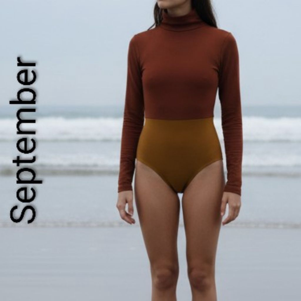 Women's SEPTEMBER. Italian Luxury Tan Rust Long Sleeve One Piece Surf suit S